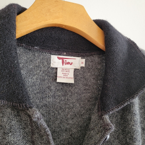 Tinu & Stu Vintage Gray Black Jacket Cardigan Boiled Wool Natural Fibers Medium - Picture 3 of 7